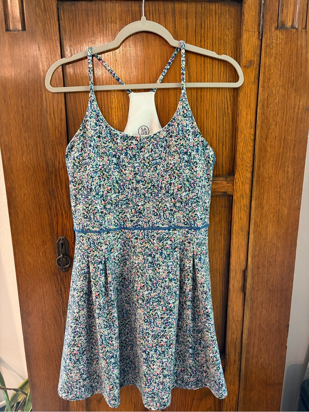 Women’s Sage Collective  Floral A-Line Dress with Thin Straps - Blue Multi